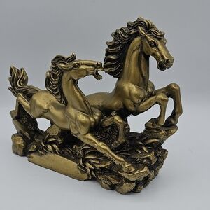 Bronze Finish Horse Sculpture Mid Century Modern Style Wild Stallion Statue